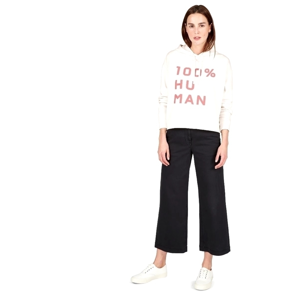Everlane Hoodie Women Small White Typography Pullover Sweatshirt 100% Human